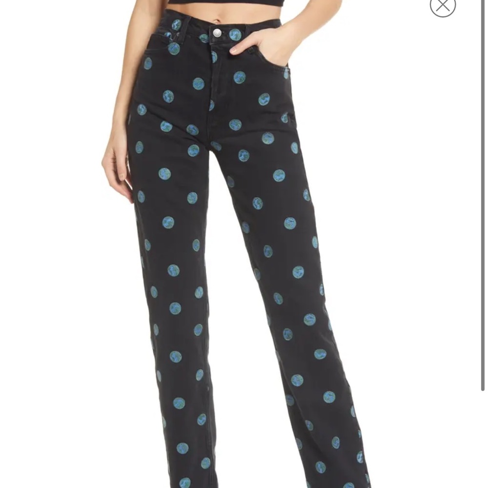 Reformation Earth Embroidered High Waist Straight Leg Jeans